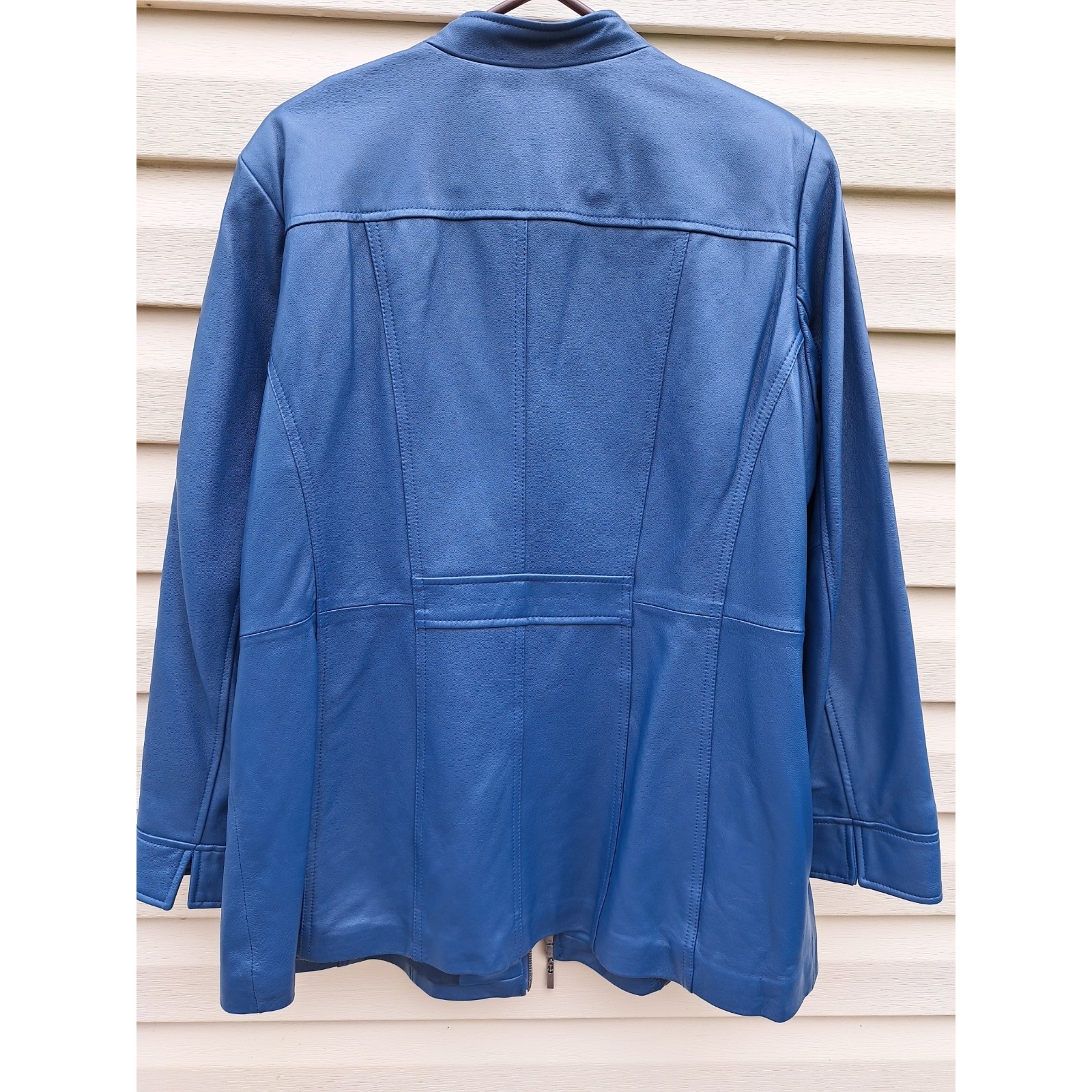 Denim & Co. Women's Navy Blue Leather Jacket Xlp Front Zipper Coat — image 4 of 8